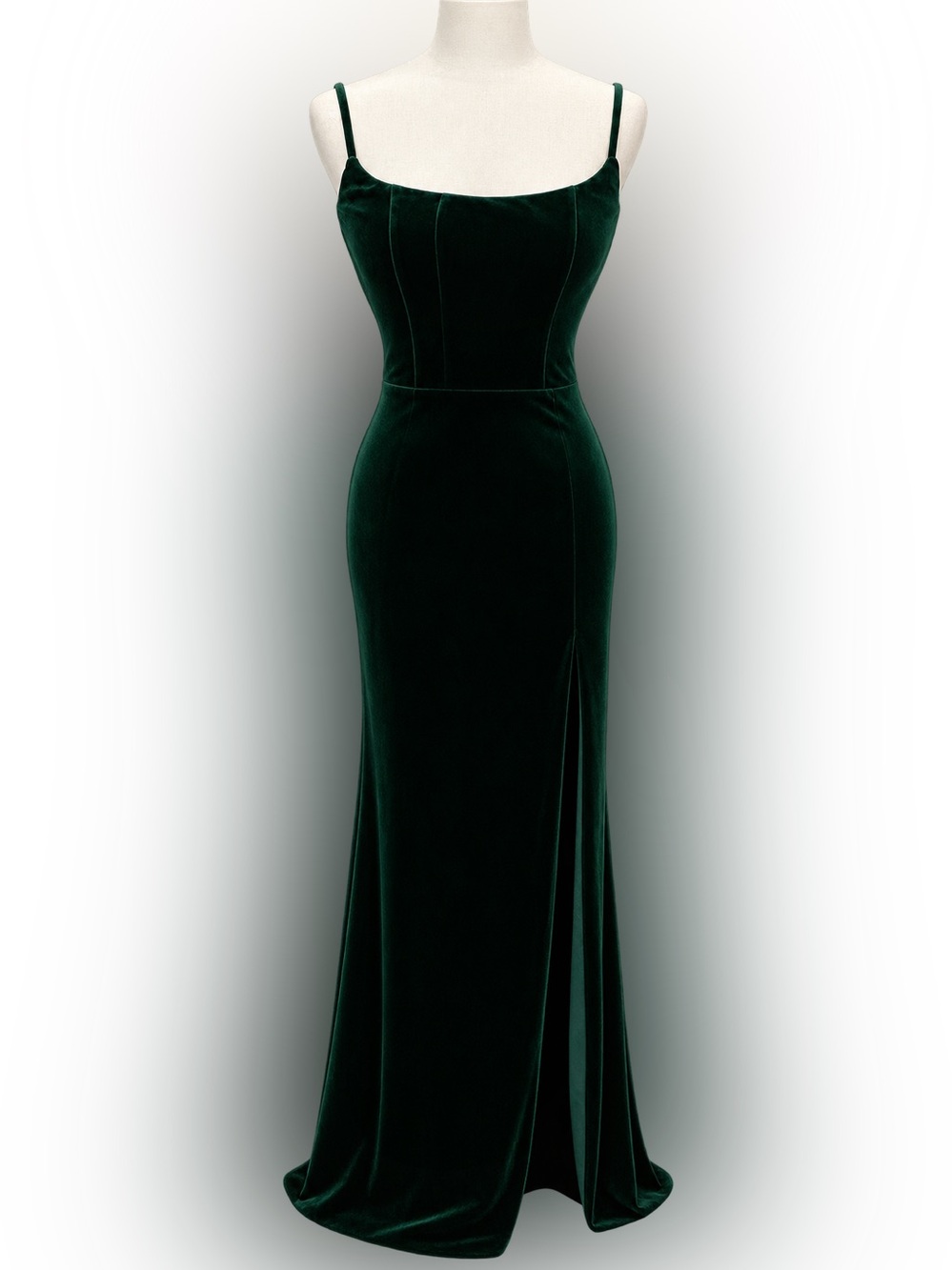 Windsor Forest Green Velvet Spaghetti-Strap Maxi Dress